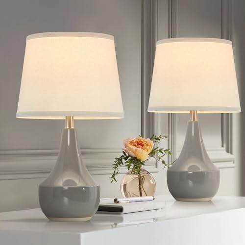 GyroVu 18" Table Lamp Set of 2, Ceramic Table Lamp Classic Beside Lamps Nightstand Lamp Modern Lamp for Living Room, Bedroom & Office Rocker Switch Grey-LED Bulbs Included by WelcomeGyroVu