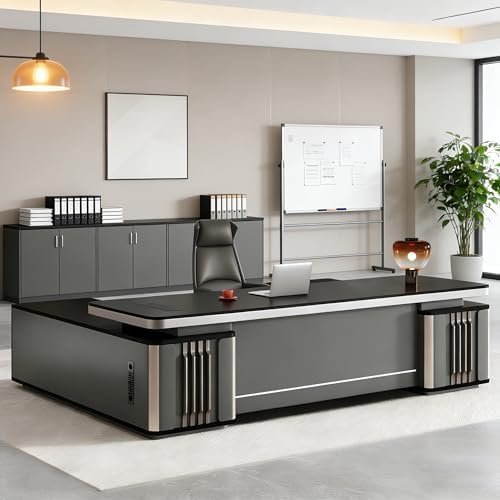 L Shaped Executive Desk with Drawers & Storage, Modern Wood Executive Office Desk Computer Table for Home Office Furniture Setup, Management Workstation for Workplace or Office(E-Right, L2.6M/102IN) by Unknown