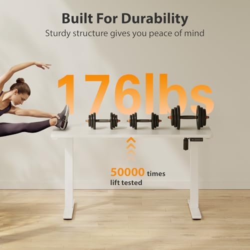 Cubiker Standing Desk, 55x24 Inches Sit Stand Home Office Desk, Electric Stand up Desk, Adjustable Desk with Splice Board, White Frame/White Top - Image 4