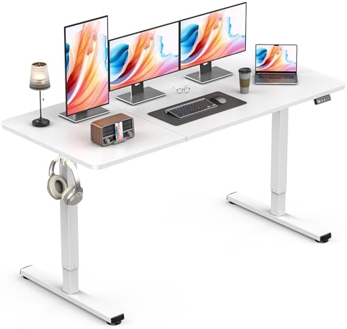 Large Electric Standing Desk, Gaming Desk, 55 x 24 Inch, White by Zontera