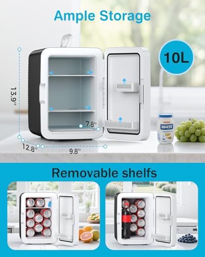 Antarctic Star Compact Mini Fridge, 10L Portable Small Refrigerator, 2.6 Gal Desktop Fridge with AC/DC Adapters, Small Cosmetics Cooler for Beverage, Food, Makeup, Bedroom, Office, Dorm, Black - Image 2