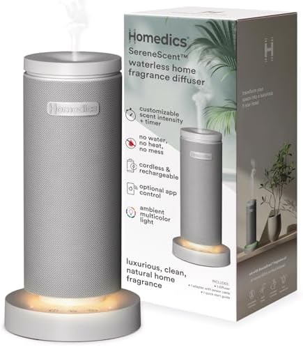 Homedics SereneScent Mini Fabric Rechargeable Waterless Diffuser, Gray by Homedics