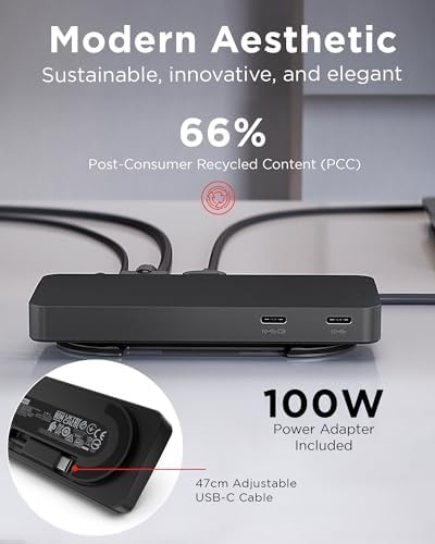Lenovo USB-C Dual Display Travel Dock w/ 100W Power Adapter - 7 Ports, Integrated USB-C Cable, Universal Compatibility, Dual Displays at 4K - Black - Image 3