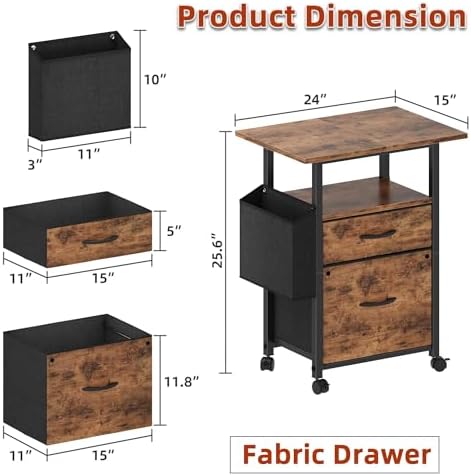 GYIIYUO 2 Drawer File Cabinet 24''W, Mobile Filing Cabinet, Printer Stand - Image 3