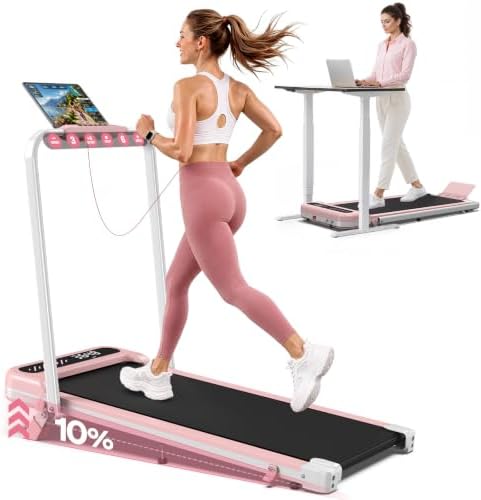 Cardirun Pink Walking Pad with 10% Incline & Handle Bar, Foldable Treadmill by Cardirun