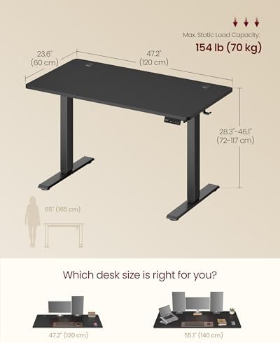 VASAGLE Electric Standing Desk, Height Adjustable, 47.2 x 23.6 Inches - Image 3