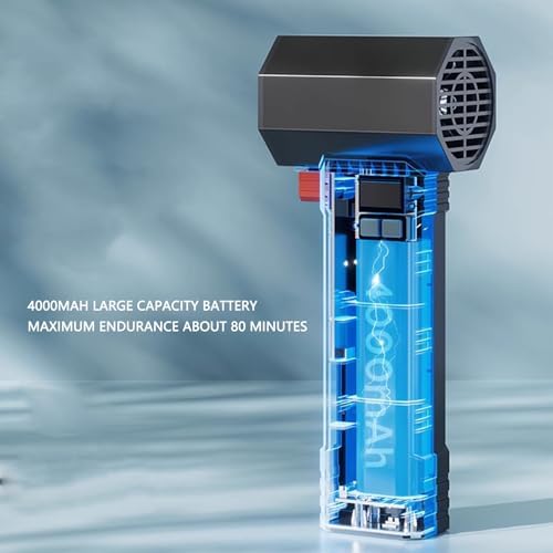 Dry Blower, 50000RPM 1600g Powerful Thrust, 64mm Duct Turbine Fan with LED Light, High Speed Brushless Motor, 11 Blades Electric Air Duster, 4000mAh Battery,4 Speeds - Image 3