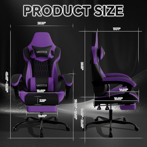 Gaming Chair with Footrest, High Back Gaming Chairs PVC Leather Ergonomic Gamer Chair with Adjustable Headrest Lumbar Support Racing Style Video Gaming Chair for Office/Home (Purple) - Image 3