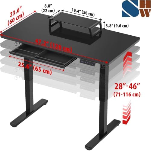 SHW 48-Inch Glass Electric Height Adjustable Standing Desk, Black - Image 2