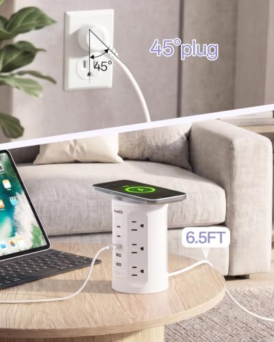 Power Strip with USB Ports,Extension Cord with Multiple Outlets (12AC+3A+2C), 6.5 FT Desk White Power Strip Tower Charging Station for Home, Office, College Dorm Essentials - Image 6