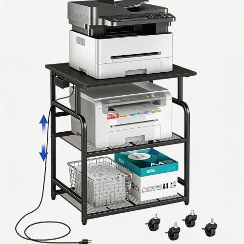 3 Tier Large printer stand with Power Outlet/storage,Rolling Printer Cart by Jautokerdar