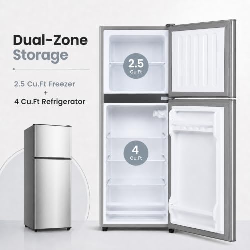 6.5 Cu.Ft Mini Fridge with Freezer, 2-Door Compact Refrigerator for Dorm/Office/Bedroom, Energy Efficient & Quiet, Black - Image 4