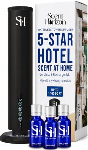 Rechargeable Waterless Diffuser, 1100 SqFt, Set 3 Diffuser Oil by ScentHorizon