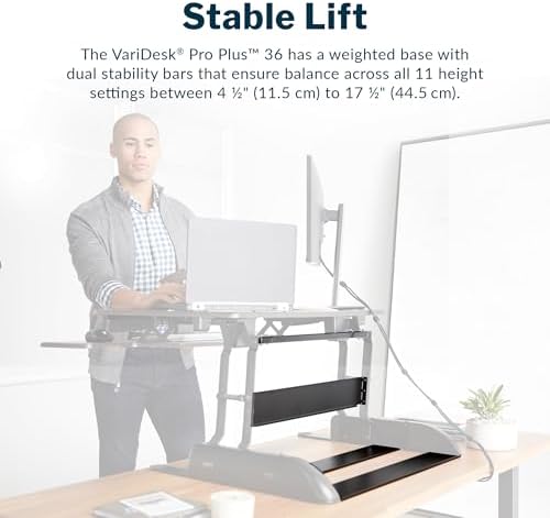 Vari VariDesk Pro Plus 36 Standing Desk Converter – 11 Height Settings + Spring Lift, 2 Tier Design, Keyboard Tray, Fits Desktops 36” Wide x 26.5" Deep – Delivers Fully Assembled (Light Wood) - Image 3