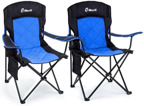 EMERIT 2-Pack Folding Camping Chair, Diamond-Quilted & Adjustable Armrest by eMeritDirect