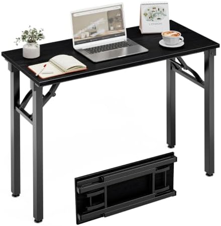 Folding Table Computer Desk - 35.8" No Assembly Folding Desk Design and Foldable Office Desk, Small Desk for Bedroom, Compact Storage Portable Use for Dorm and RV Small Space, Dark Oak by HMFOR