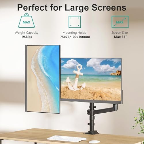 WALI Tall Dual Monitor Desk Mount for 13-33 inch Screens, 19.8 lbs per Arm - Image 4