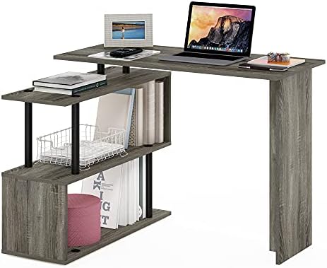 Furinno Moore L-Shape Computer Desk with 3-Tier Shelves, French Oak by Furinno-FitsYourSpaceFitsYourBudget