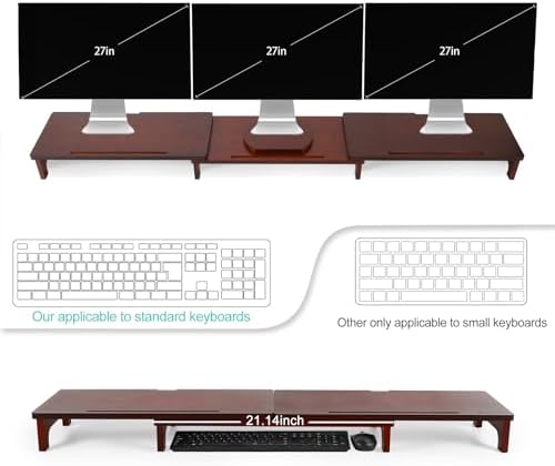 Nnewvante Dual Monitor Riser, 60 inch Bamboo Monitor Stand for Desk, Walnut - Image 3