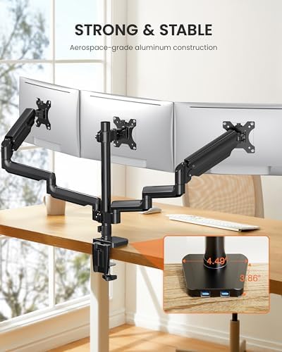 ErGear Triple Monitor Mount for 13-27 inch Screens, Triple Monitor Arms with USB,3-Monitor Stand Holds 17.6 lbs/Arm – Tilt, Swivel & Rotate - Image 4