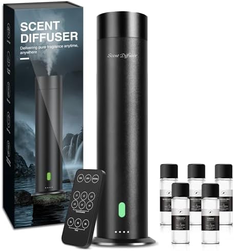 Waterless Diffuser Starter Kit with 5 Scent Oils - Cold Air Diffuser Machine for Home, Hotels and Large Room, 1000 Sq.Ft Coverage Hotel Scent Essential Oil Diffuser, Remote Control, 4.05 Oz, Black-N by Unknown