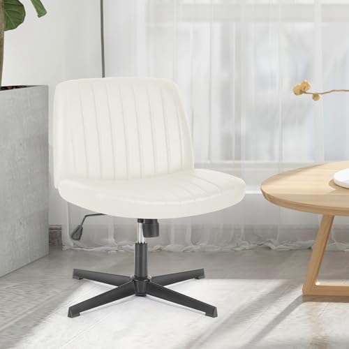 Sweetcrispy Criss Cross Office Chair, Vanity Chair No Wheels, Faux Leather - Image 3
