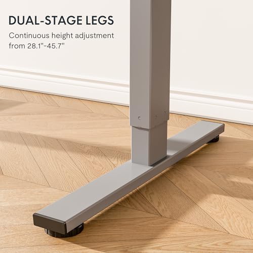 FLEXISPOT EN1 One-Piece Standing Desk, Electric Adjustable with 4 Memory Presets, 176 LBS Capacity, Stable & Quiet, Seamless Desktop for Home Office & Dual Monitors, 55"x28" White(Silver Frame) - Image 6