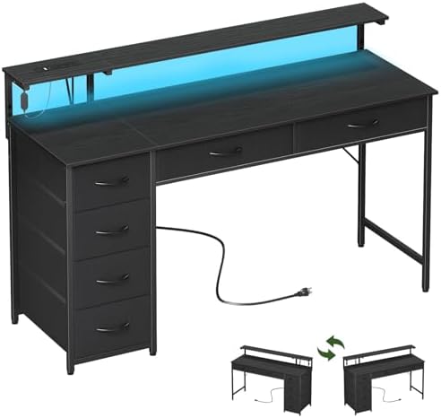 Somdot 47 Inch Gaming Desk with Power Outlet and LED Lights, Computer Desk by Somdot