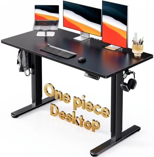 HUANUO Electric Standing Desk, Whole Piece Desktop, Adjustable Height Computer Desk, 4 Height Memory Settings, Sit Stand Up Desk for Home Office, 48" x 24", Black by HUANUO
