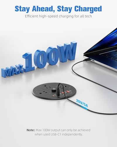 100W USB C Desktop Power Grommet, Double-Side 4 USB 5 Outlets (15Amp) - Image 2