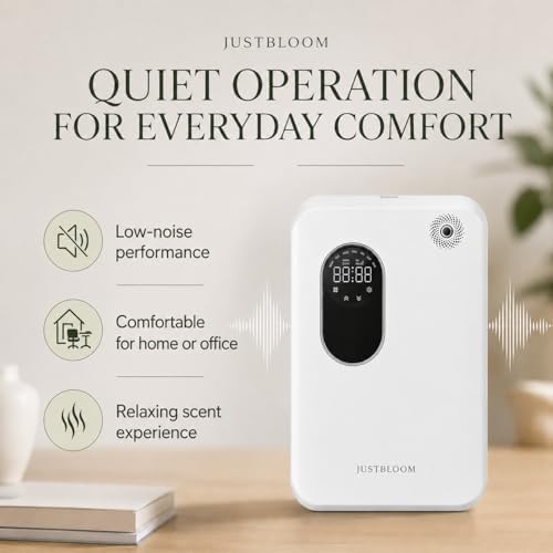 JUSTBLOOM Wall-Mounted Waterless Scent Diffuser, Smart Aroma Diffuser with LED Display, Touch Control, Timer Settings, Quiet Operation for Home, Office & Commercial Spaces, White - Image 2