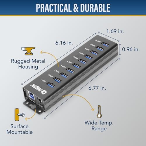USBGear 10-Port USB Hub 3.2 Gen 1 – Mountable SuperSpeed Data Hub with USB Ports for Laptop, PC, Desktop, and More, 5V/4A Power Adapter with Type-A to Type-B Cable (3ft), Computer Accessories - Image 3