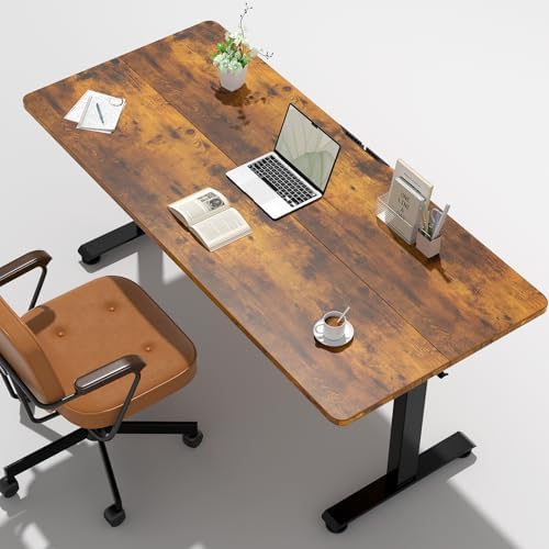 Veken 55 Inch Large Electric Standing Desk, Gaming Table, Brown by Veken