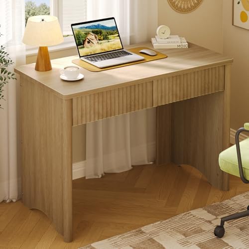 Bestier Fluted Computer Desk with 2 Drawers, 40 Inch Small Wooden Writing Study Work Desk, Computer Table, Compact Executive Home Office Desk for Small Spaces, Bedroom, Study, Living Room by Bestier