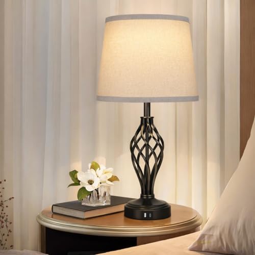 Ruiever Touch Table Lamps Set of 2, nightstand lamp with USB Ports Bedside 3 Way Touch dimmer Desk lamp for Living Room Bedroom,Black Painted Spiral cage Base Design Warm White dimmer Bulbs Included. - Image 6