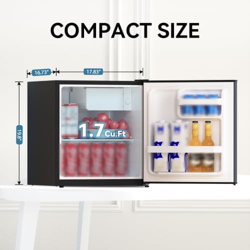 1.7 Cu.Ft Mini Fridge with Freezer, Mini Fridge for Bedroom, Small Refrigerator, Dorm Refrigerators with Freezer, Compact Refrigerator for Office, Apartment, Bedroom (Black) - Image 2
