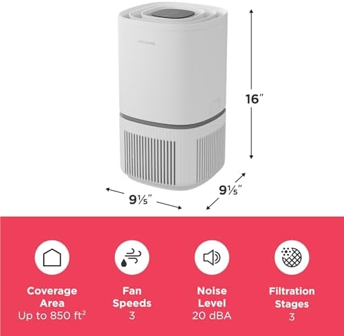 Frigidaire PureA300 HEPA Air Purifier for Small Bedrooms, Covers up to 850 Sq. Ft., 3-Stage Filtration, Energy Star Certification, Air Quality Monitoring, Smart Mode, Ultra Quiet, White - Image 3
