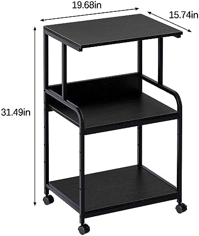 Arbuxzuy Printer Stand with Storage Shelf,3 Tier Printer Cart with Wheels,Mobile Printer Table for Home Office,Stands for Heat Press Scanner Fax,Industrial Style (Black) - Image 3