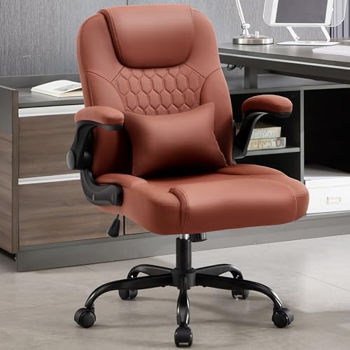 Leather Office Chair Swivel Lumbar Support for Short People Brown by NexthroOfficeChair