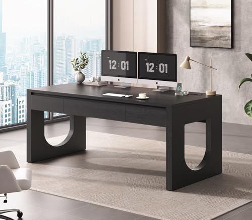 SEDETA 55" Modern Executive Office Desk with 3 Drawers, Black - Image 4