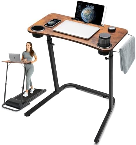 Treadmill Desk, Small Standing Desk for Walking Pad, 30-47 Inch Adjustable Height Walking Pad Stand for Treadmill, Portable Standing Table for Bike and Home Office Work - Brown by HOMELYM