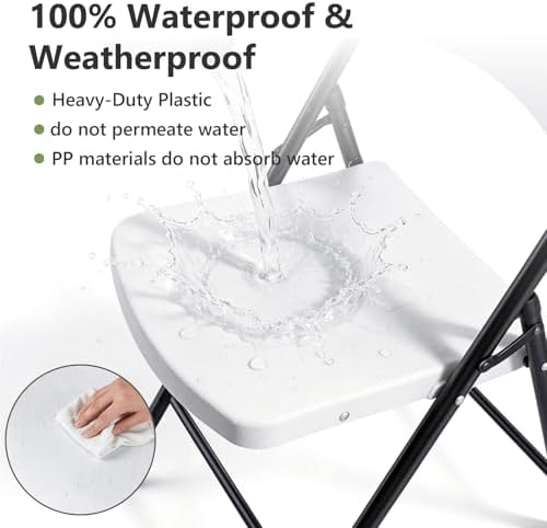 Folding Chairs 4 Pack, Outdoor Folding Chairs for Outside Indoor, Portable 350 lbs Capacity Heavy Duty Plastic Metal Foldable Chairs Commercial Seating for Picnic, Party, Patio, Snow White - Image 4