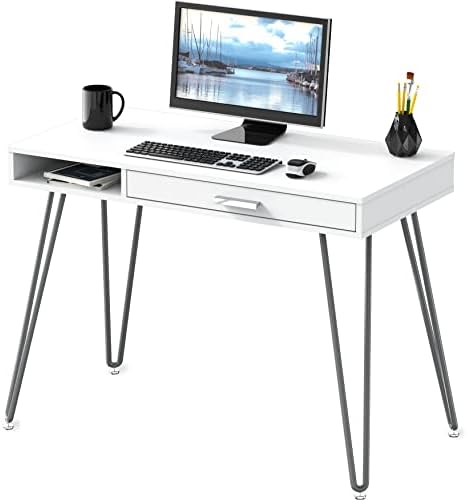 SHW Home Office Computer Hairpin Leg Desk with Drawer, White by SHW