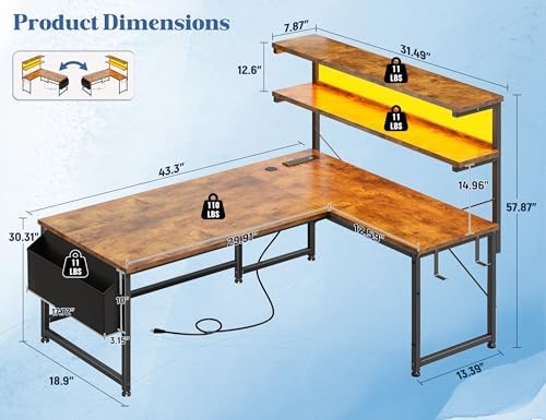 DurayLoly Computer Desk with Storage Shelf,Side Bag,Hook for Home Office - Image 3