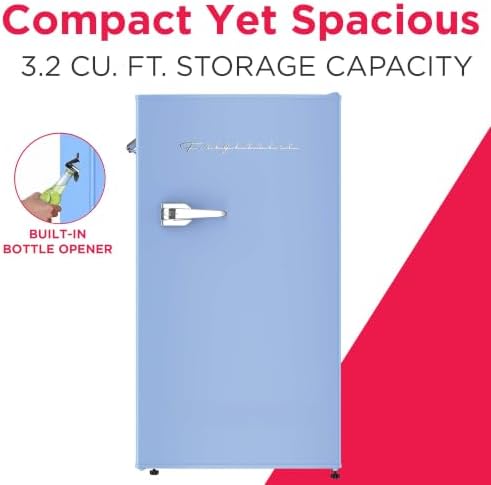 Frigidaire Retro Compact Fridge with Chiller, 3.2 cu ft Countertop Fridge with Built-In Bottle Opener, Compact Refrigerator for Office, Bedroom, Dorm Room or Cabin - 16.5" D x 19" W x 31" H (Blue) - Image 2