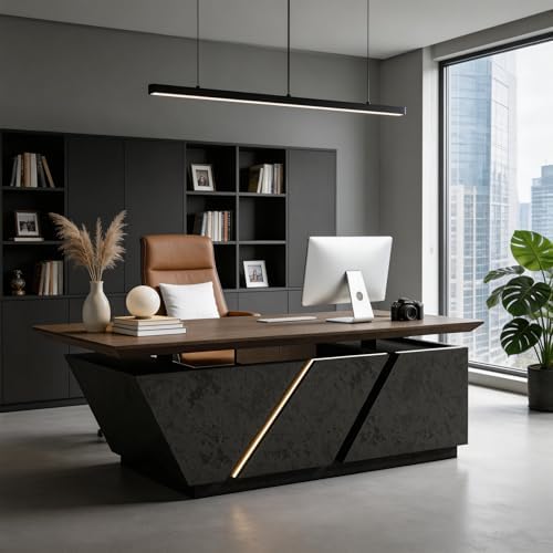 SAINTCY Professional Executive Desk with Privacy Panel & Drawers | Electric Standing Desk for Law Firms, Financial Offices & Corporate Campuses | Modern Workspace Solution (Left Return, 79 in) by SAINTCY