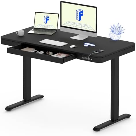 FLEXISPOT Comhar 48" Electric Standing Desk with Drawers, USB Charging Ports, Quick Assembly, Height Adjustable Sit Stand Computer Desk with Child Lock for Contemporary Home Office, Black by Unknown