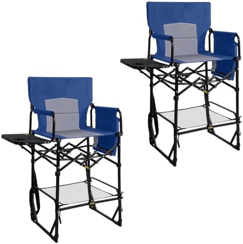 Romswi 2 Pack 30" Extra Tall Folding Camping Chairs, Heavy Duty Director Chairs with Side Table, Cup Holder & Storage Pocket, 400 LBS Support, Portable Outdoor Chairs for Camping, Sports, Events, Blue by Romswi