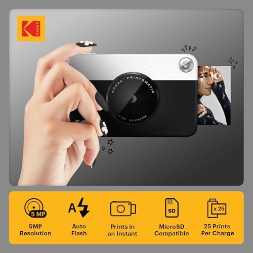 KODAK Printomatic Full-Color Instant Print Digital Camera, Zink 2x3" (5.1x7.5 cm) Sticky-Back Photo Paper, 5MP, Portable, Creative Fun Gift for Birthday, Christmas, Holiday, Black - Image 2