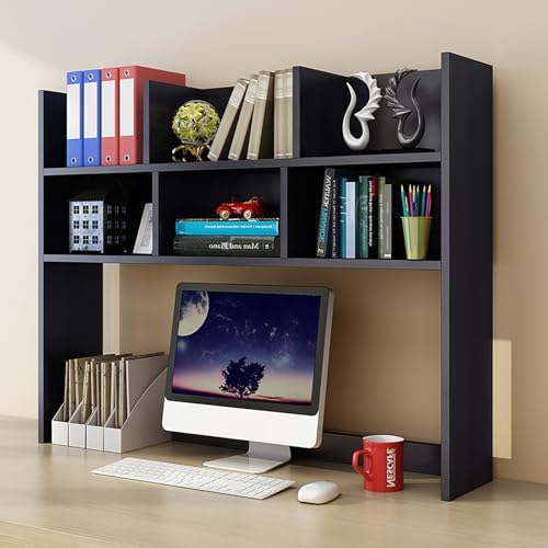 Wooden Desktop Bookshelf, Countertop Hutch Bookshelf, Comupter Desk Hutch Organizer with Shelves, Freestanding Bookcase for Home Office Dorm Room(27.6'', Black) by Unknown